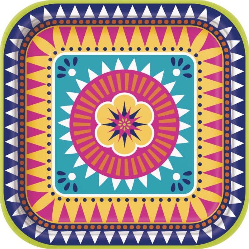 Boho Mexican Fiesta Paper Plates Pack of 8