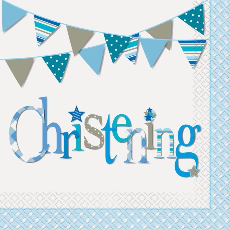 Christening Napkins Blue Bunting Pack of 16