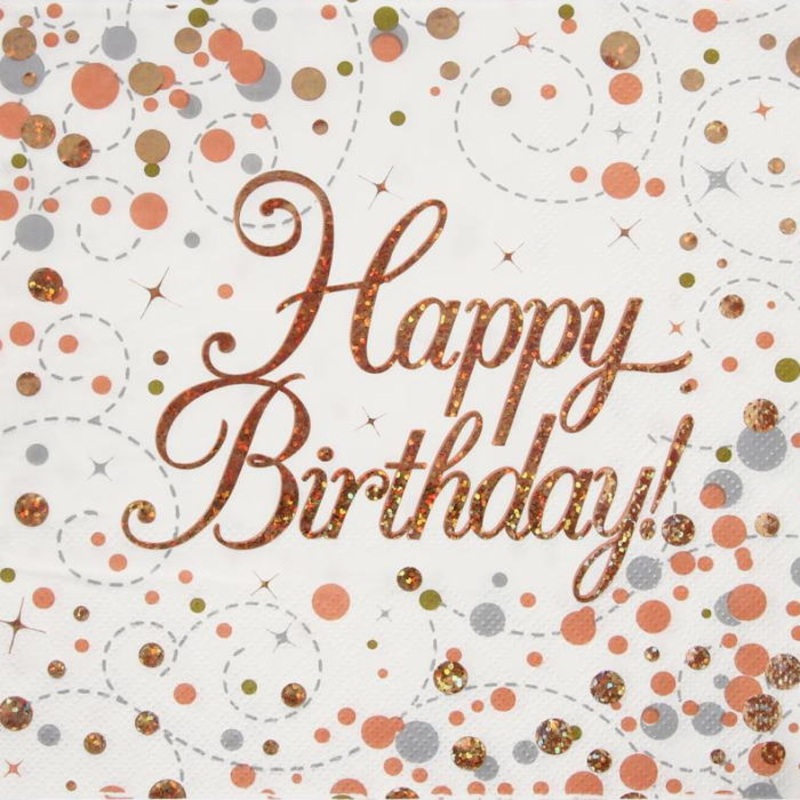 Confetti Rose Gold Happy Birthday Napkins Pack of 16