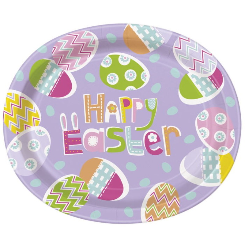 Easter Rabbits Lilac Oval 30cm Plates Pack of 8
