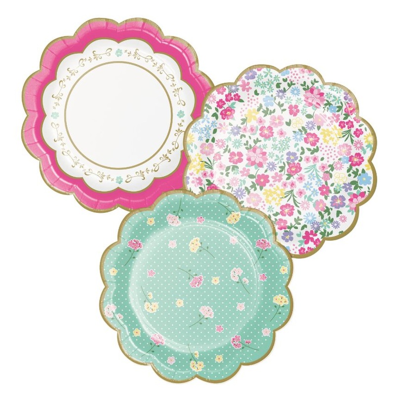 Floral Tea Party Scalloped Paper Cake Plates Pack of 8