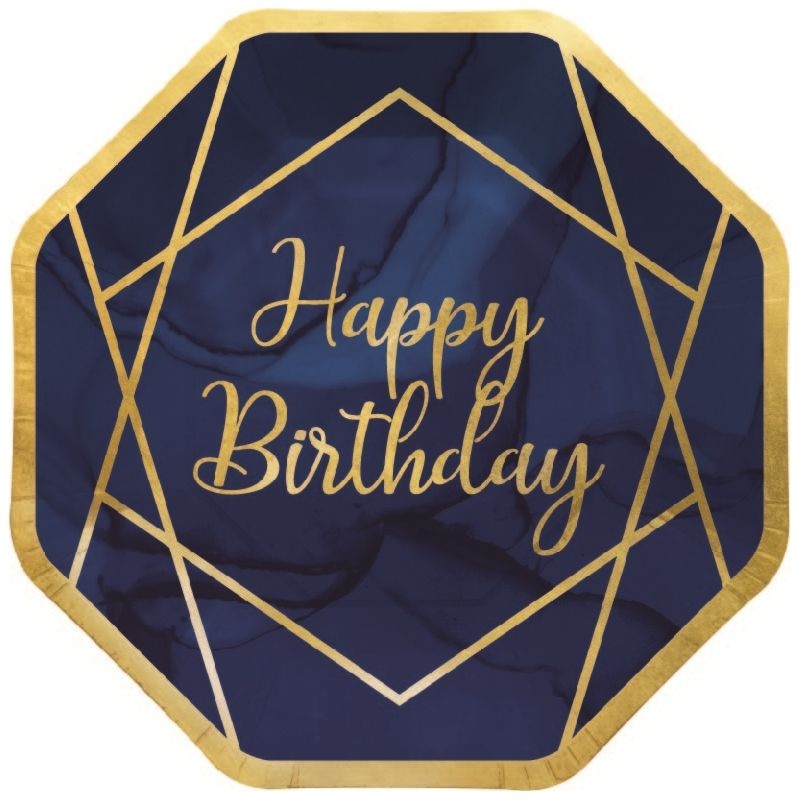 Geometric Blue & Gold Party Plates Pack of 8