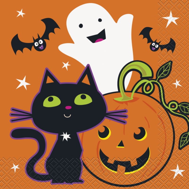 Halloween Napkins Cat Pumpkin and Ghost Pack of 16