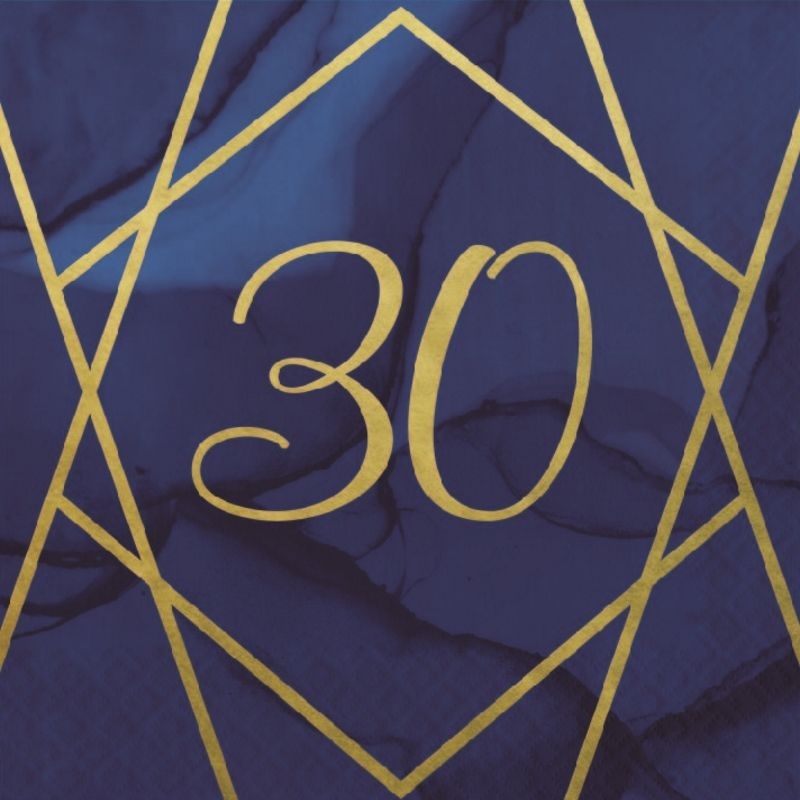 Navy Blue and Gold 30th Birthday Napkins Pack of 16