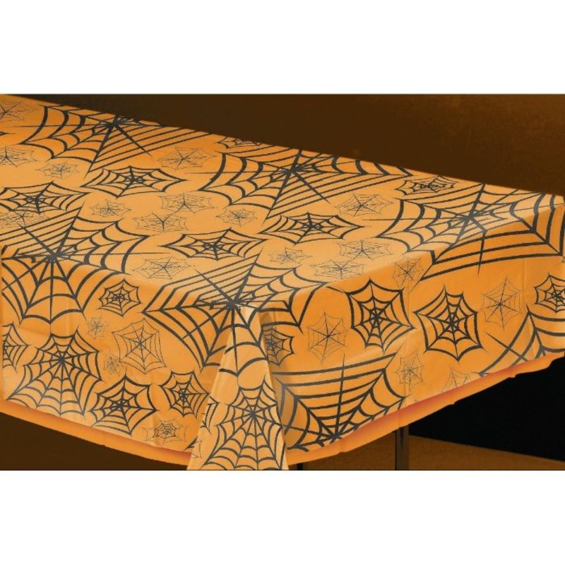 Orange Spiderweb Plastic Tablecloth 137 x 259cm