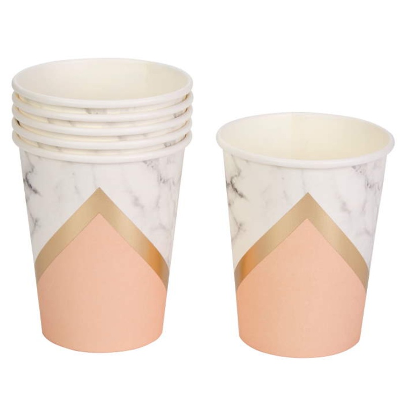 Peach Marble Paper Cups Pack of 8