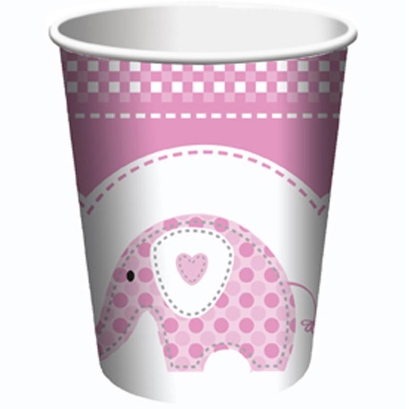 Pink Elephant Christening Party Cups Pack of 8