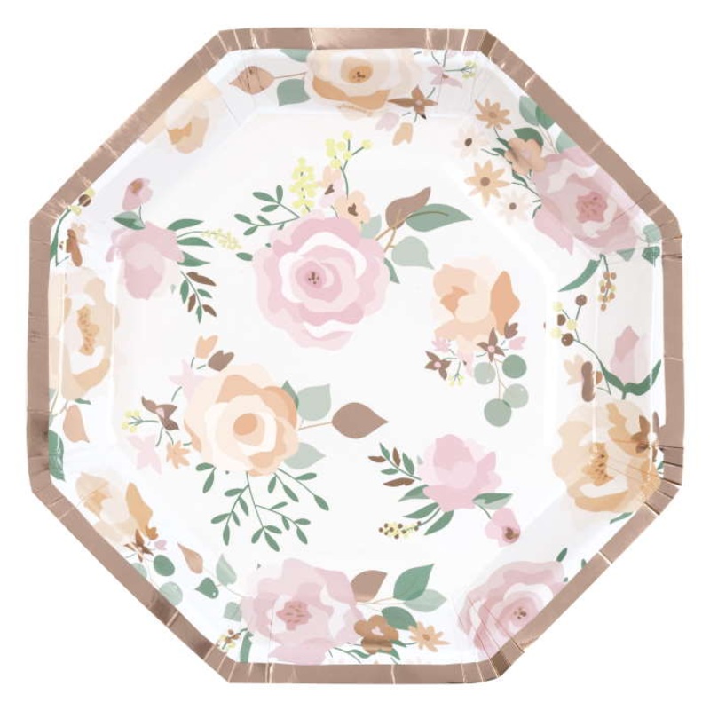 Pink Floral Paper Plates Pack of 8