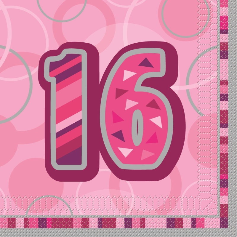 Pink Glitz 16th Birthday Party Napkins Pack of 16
