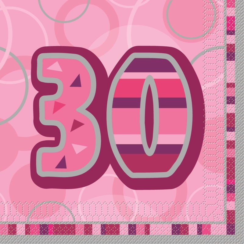 Pink Glitz 30th Birthday Party Napkins Pack of 16