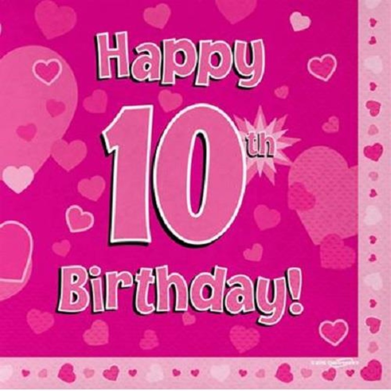 Pink Heart Happy 10th Birthday Party Napkins Pack of 16