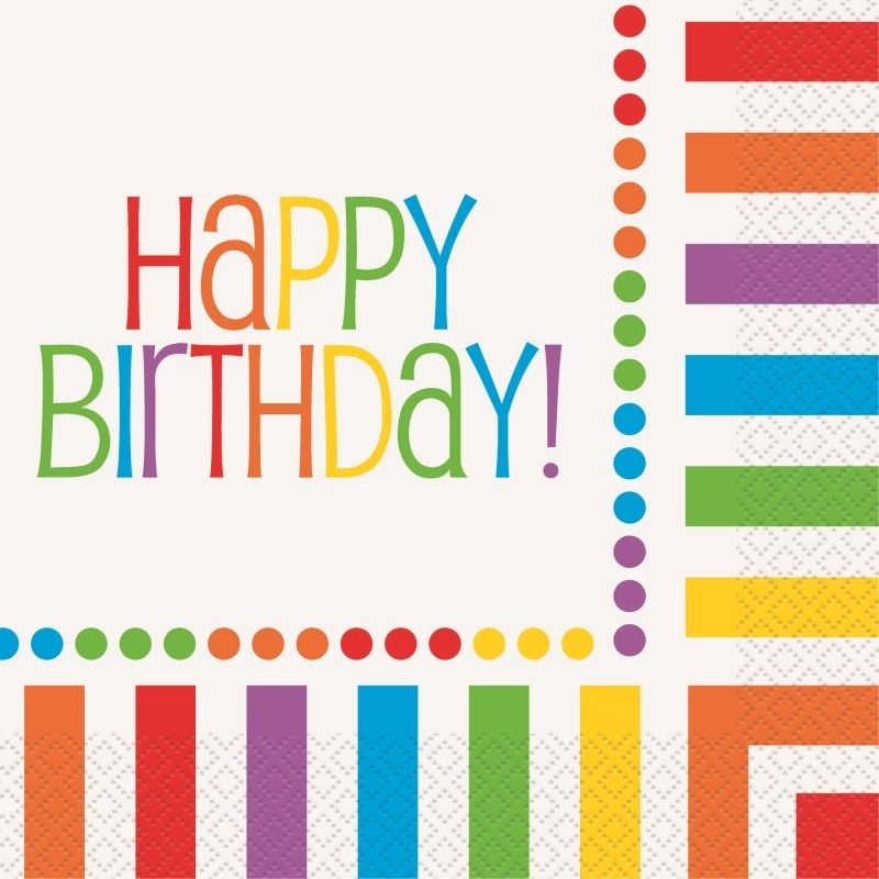 Rainbow Colourful Happy Birthday Napkins Pack of 16