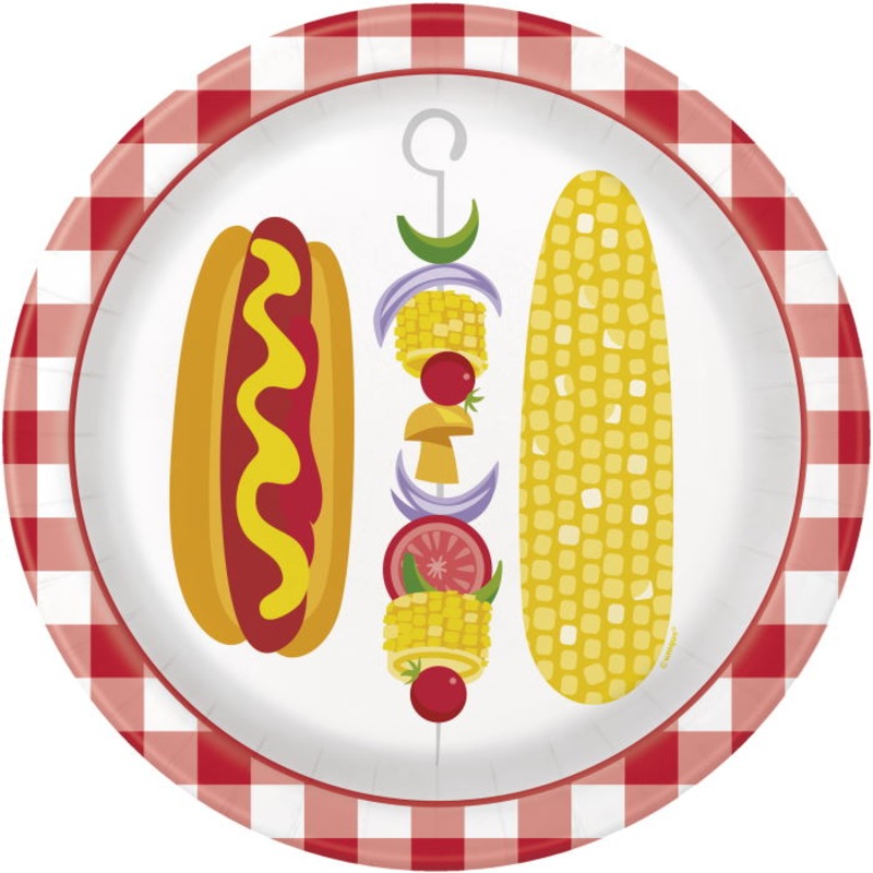 Red Gingham BBQ Plates 23cm Pack of 8