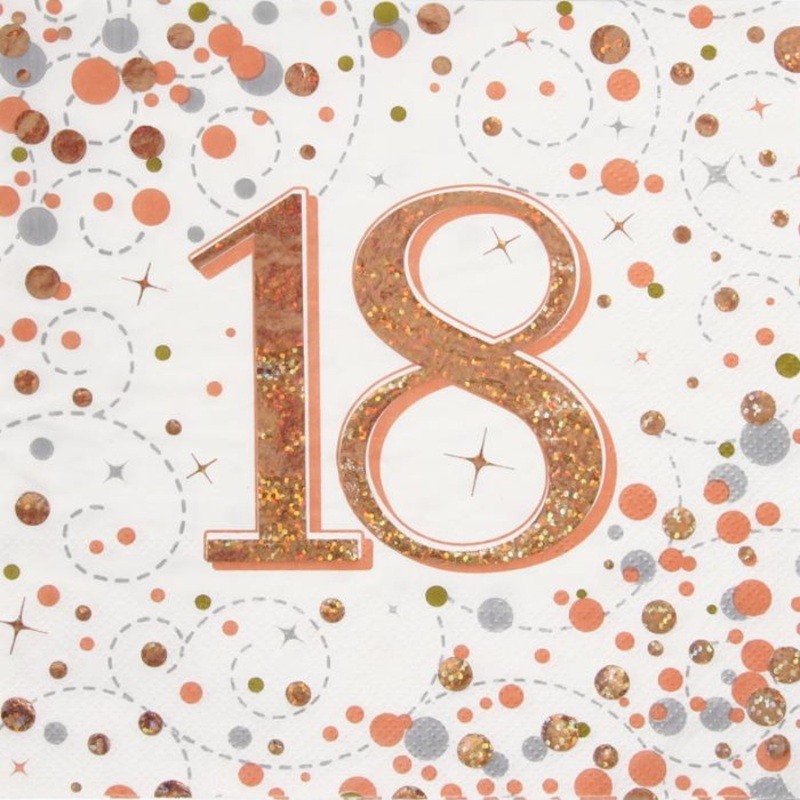 Rose Gold Fizz 18th Birthday Napkins Pack of 16
