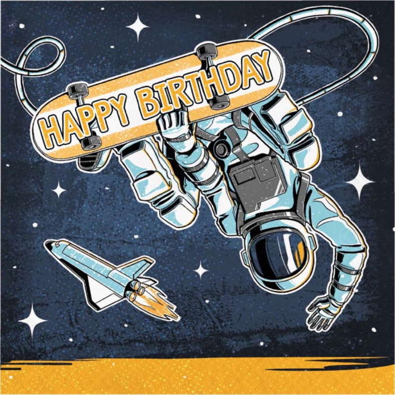 Space Skateboard Happy Birthday Napkins Pack of 16