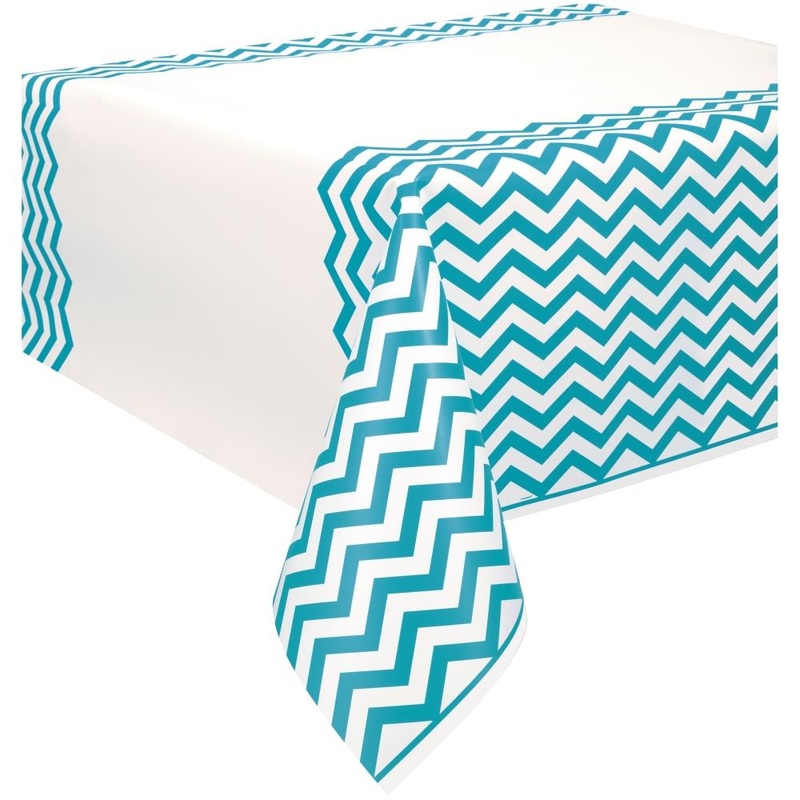 Teal Blue Chevron Party Tablecover Tablecloth 138 x 274cm