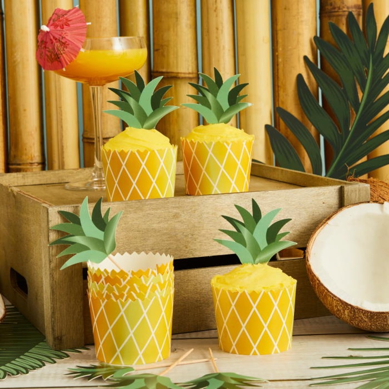 Tropical Pineapple Food Picks and Cups Set 10 Pack