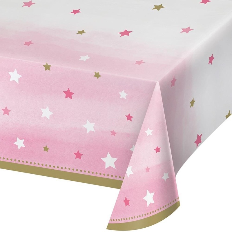Twinkle Pink Star Plastic Party Tablecloth 137 x 274cm