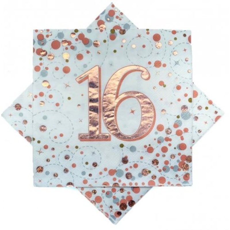 16th Birthday Sparkling Fizz Rose Gold Lunch Napkin