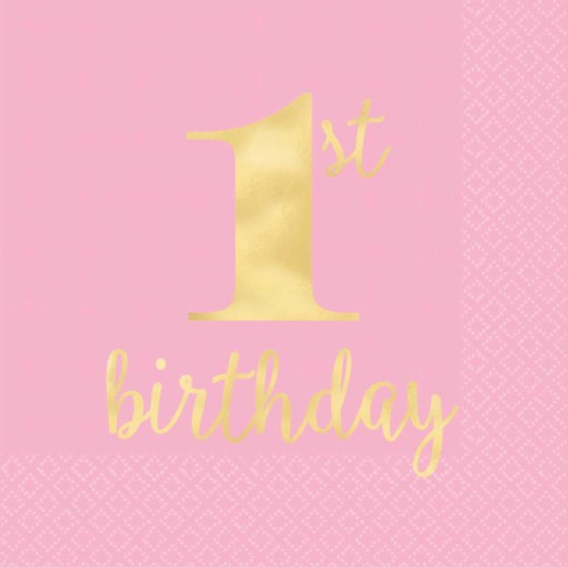 1st Birthday Pink Lunch Napkins