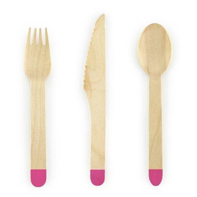 Aloha Dark Pink Wooden Cutlery (18 Pack)