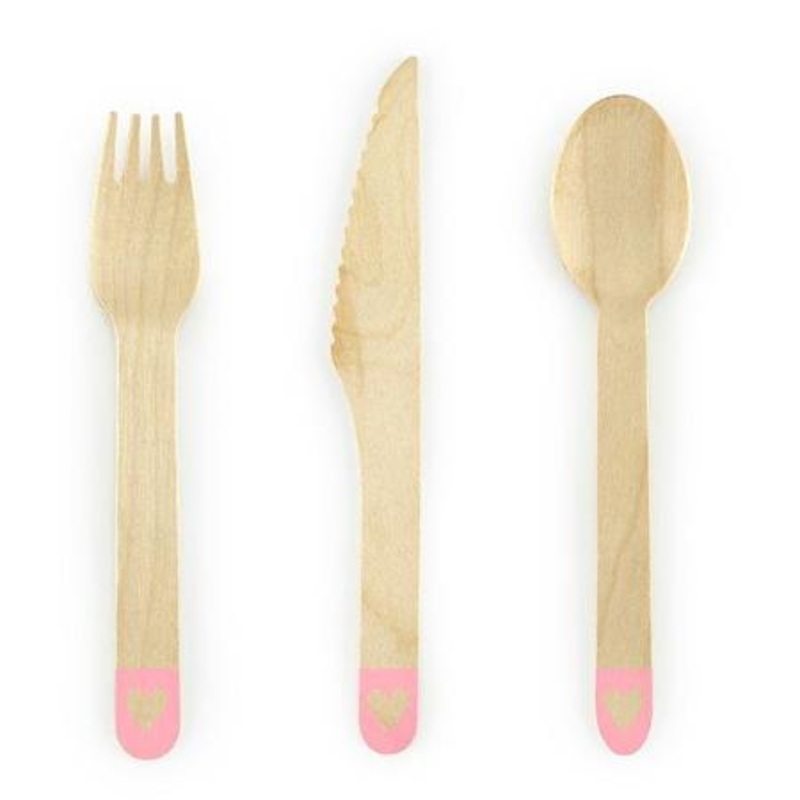 Blush Pink Heart Wooden Cutlery (18 Pack)