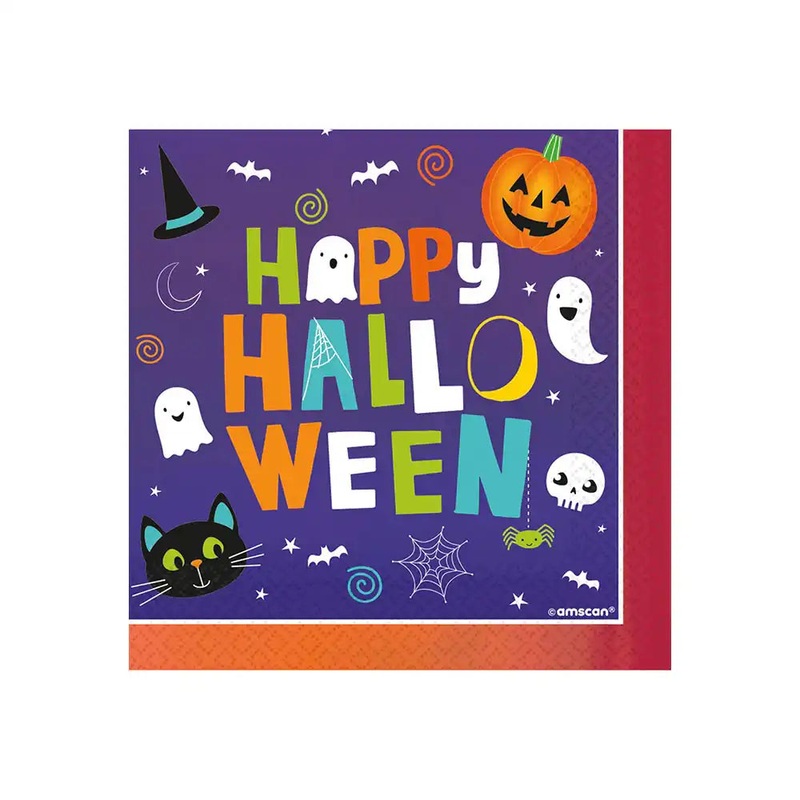 Cat & Pumpkin 'Happy Halloween' Napkins (x16)