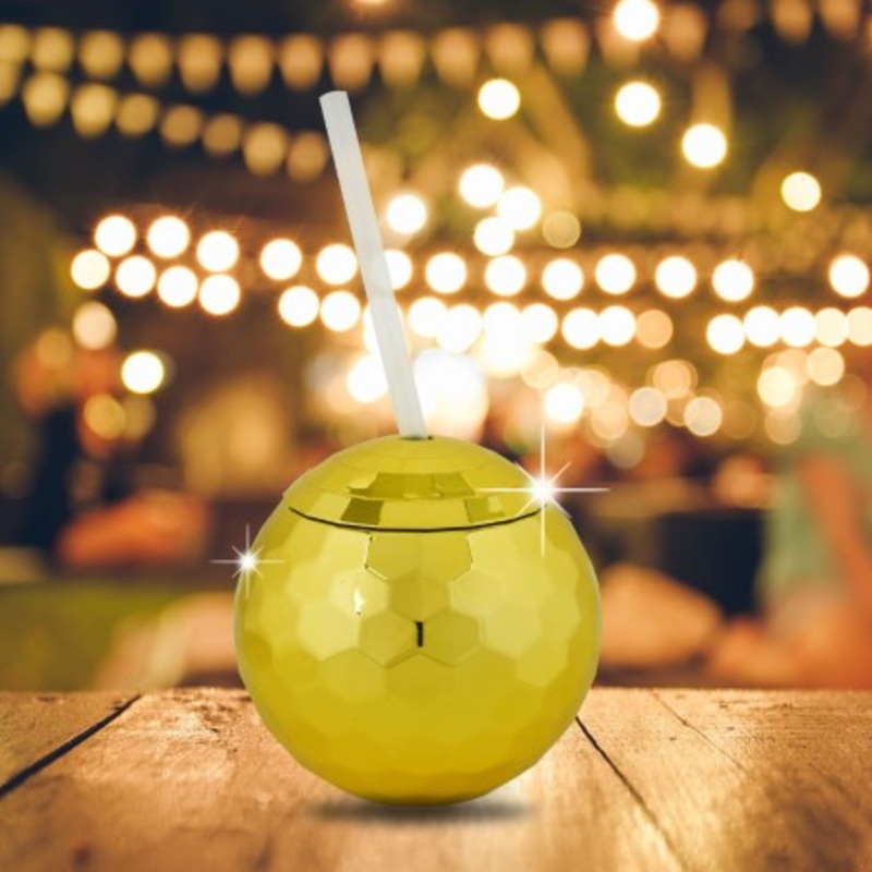 Gold Disco Ball Cup with Straw