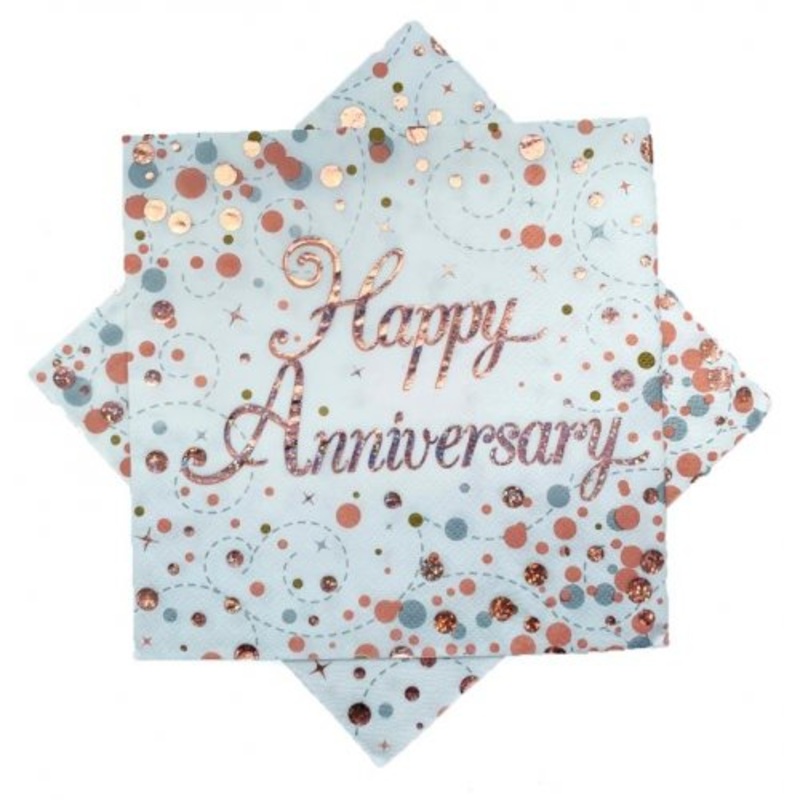 Happy Anniversary Sparkling Fizz Rose Gold Lunch Napkin