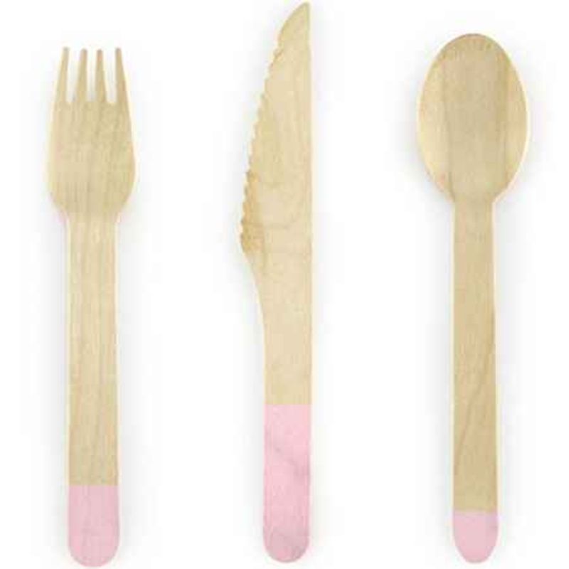 Pink Wooden Cutlery (18 Pack)