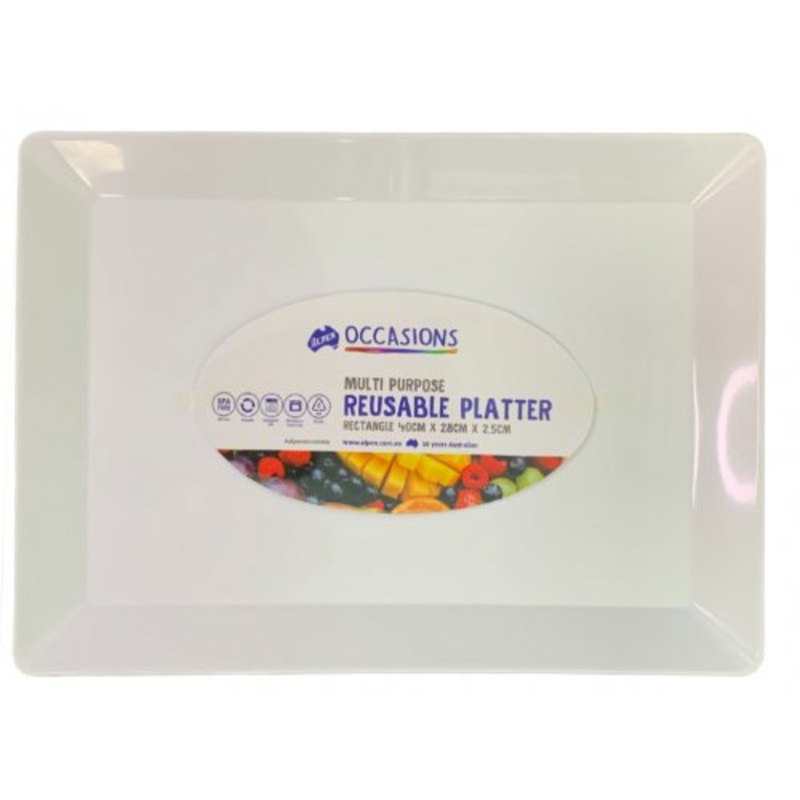 Platter Rectangle White Medium Reusable