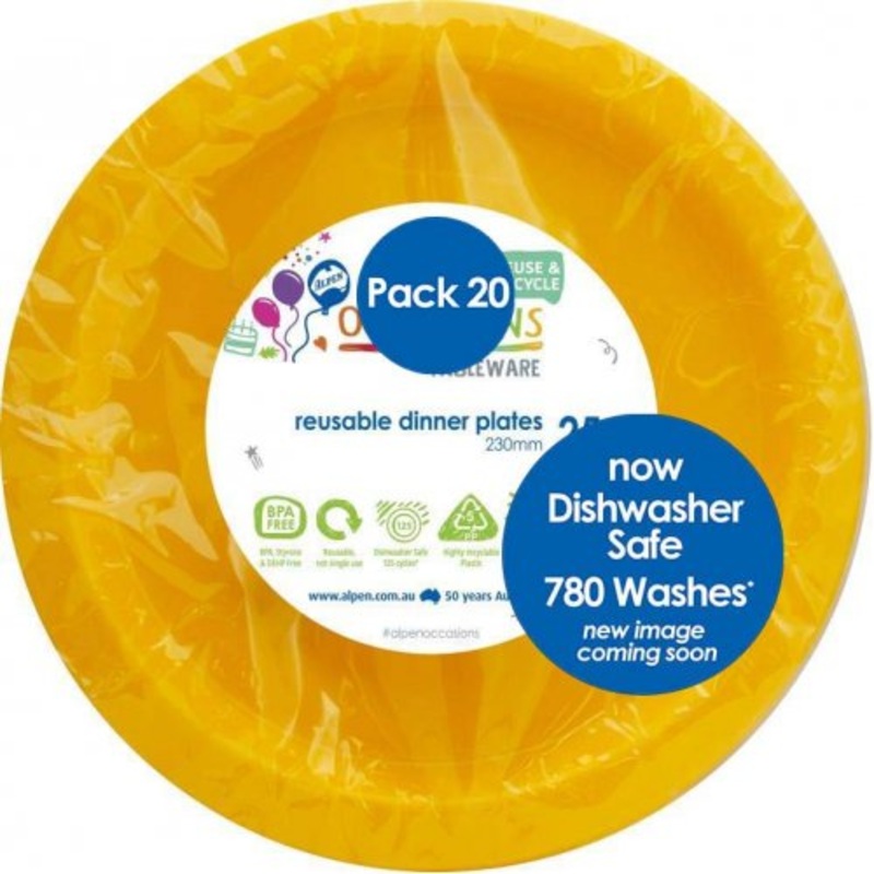Reusable Dinner Plates Pack 20 - Yellow