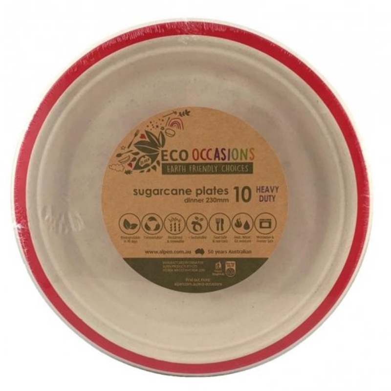Sugarcane Dinner Plates 230mm Red 10 pack