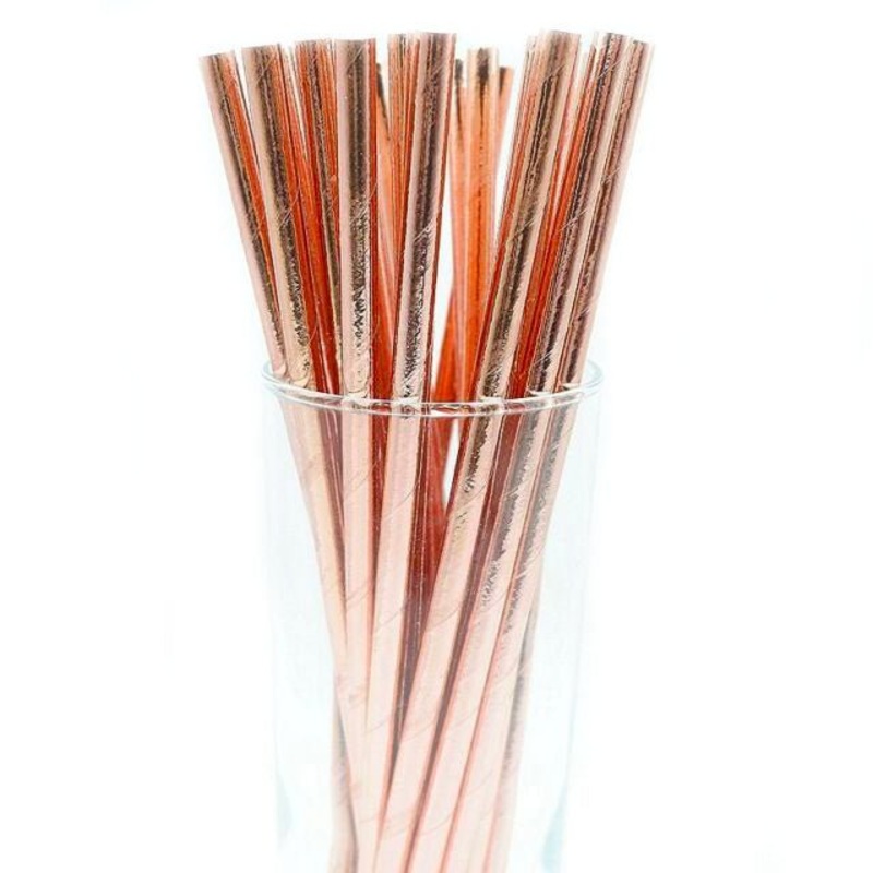 10pk Metallic Rose Gold Paper Straws