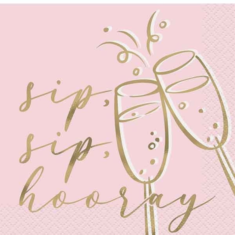 16pk Bachelorette Hens Party 'Sip Sip Hooray' Beverage Napkins