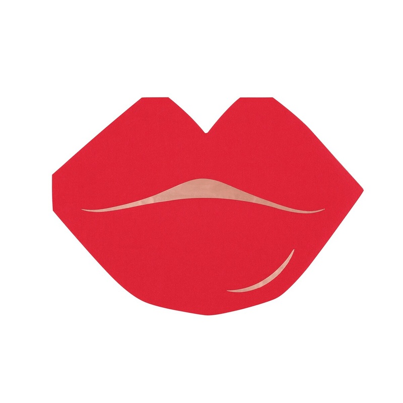 16pk Foil Stamped Lips-Shaped Red Napkins