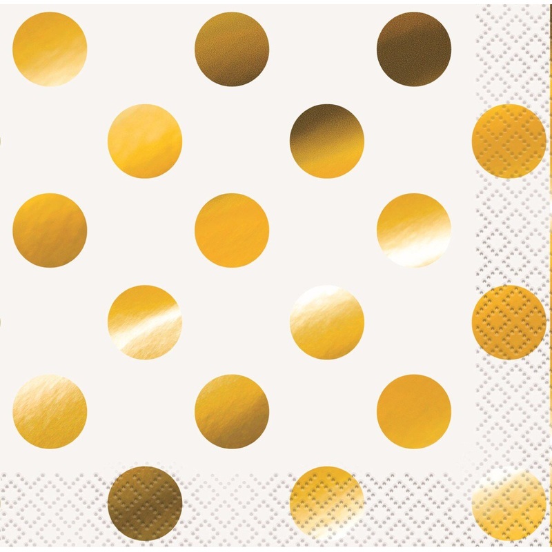 16pk Gold Dots Foil Stamped Beverage Napkins