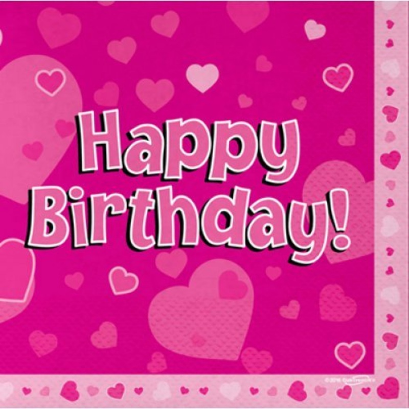 16pk Pink Luncheon Napkins - Happy Birthday