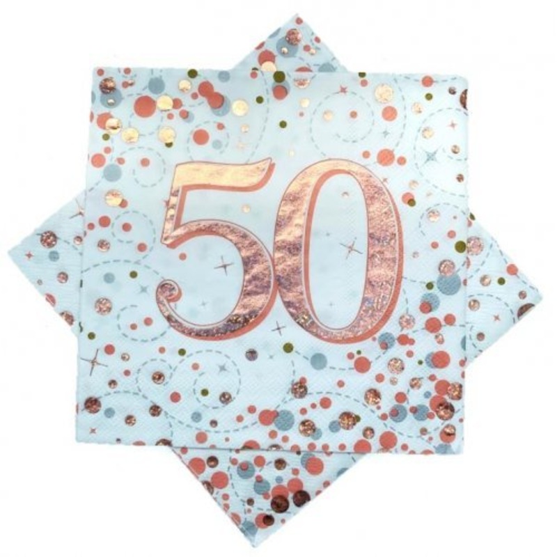 16pk Sparkling Fizz Rose Gold Luncheon Napkins - 50th