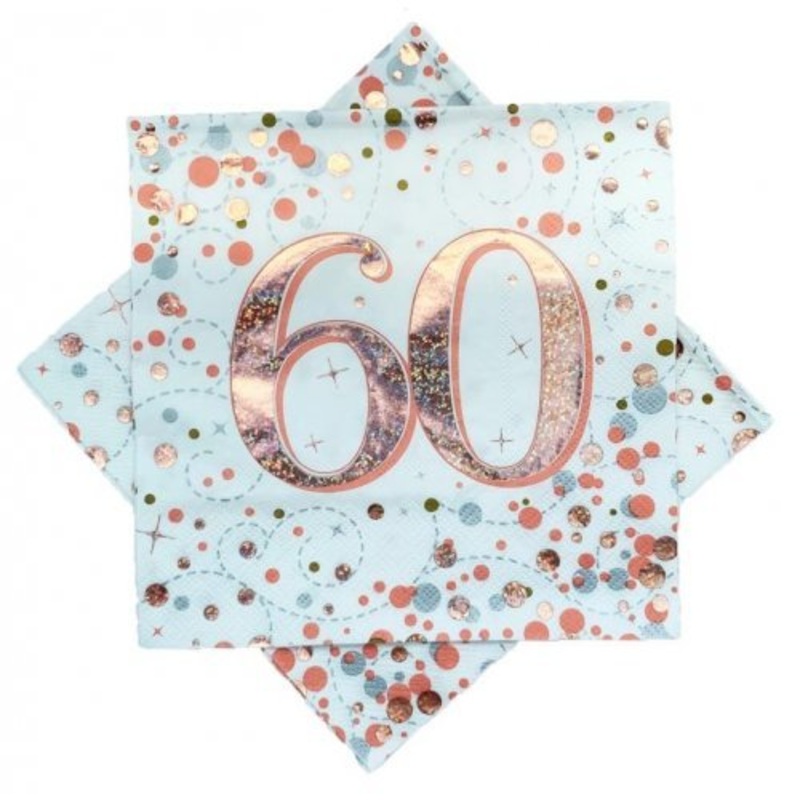 16pk Sparkling Fizz Rose Gold Luncheon Napkins - 60th
