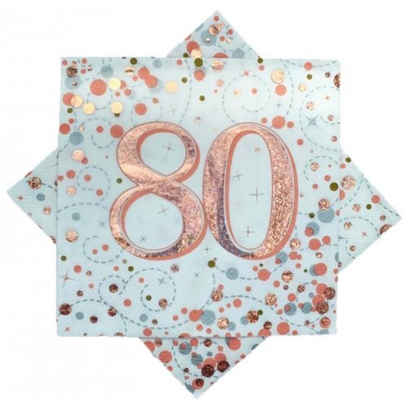16pk Sparkling Fizz Rose Gold Luncheon Napkins - 80th