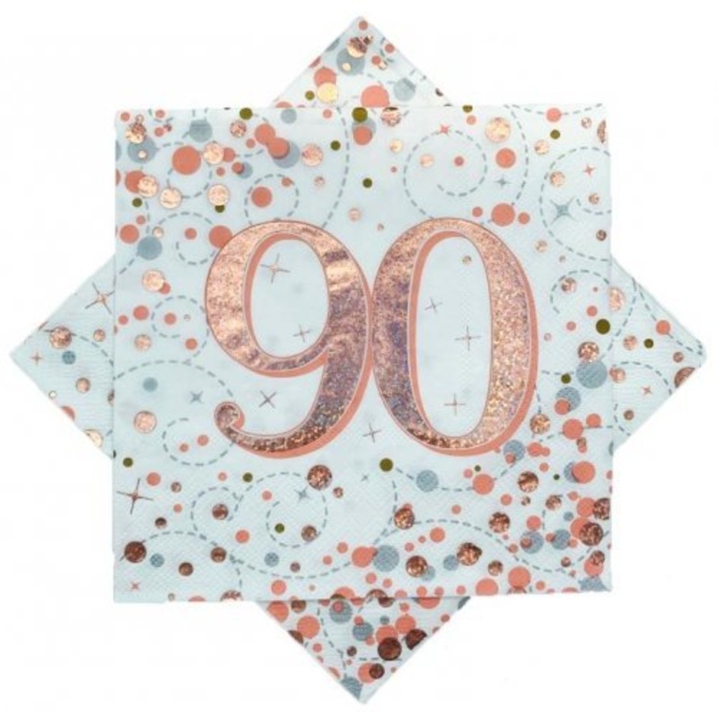 16pk Sparkling Fizz Rose Gold Luncheon Napkins - 90th
