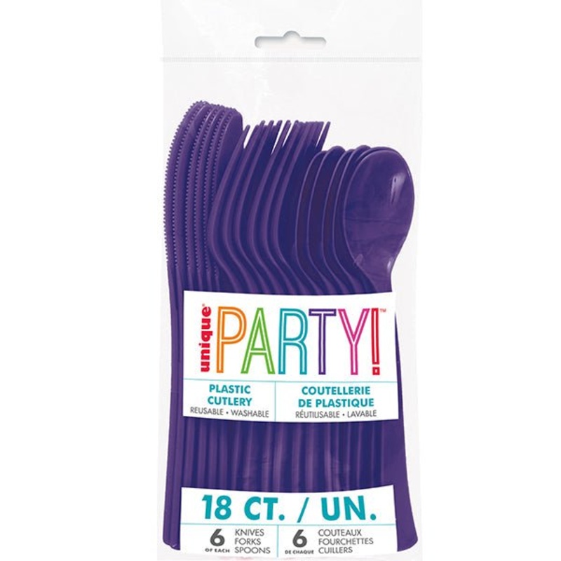 18pk Reusable Plastic Cutlery - Deep Purple
