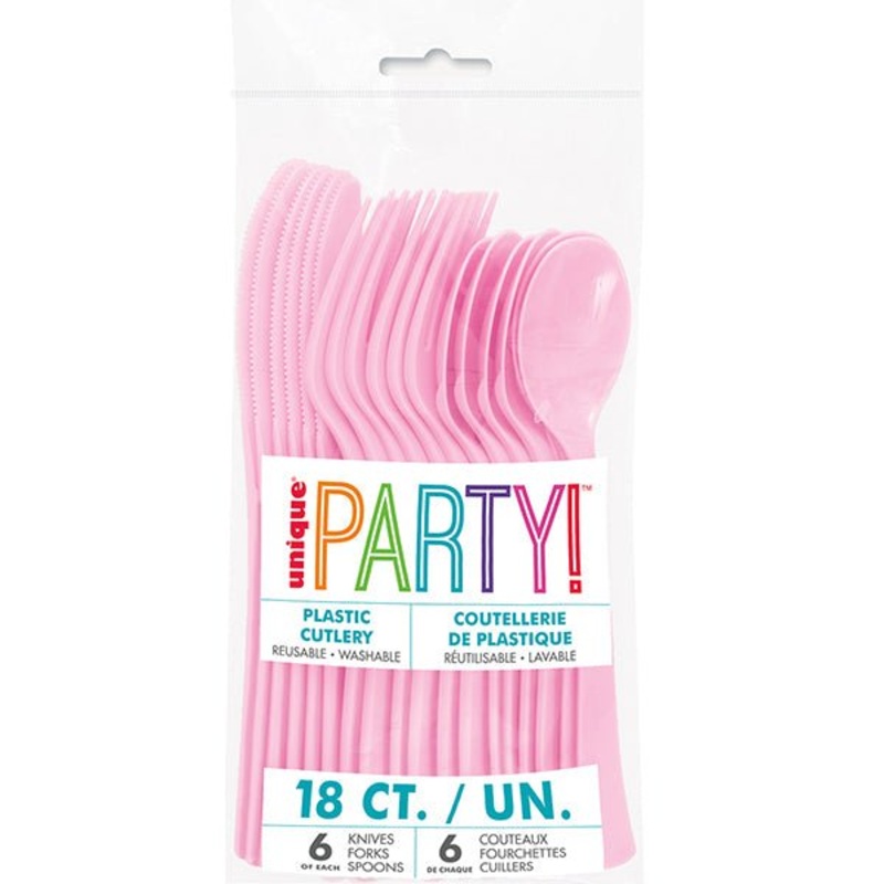 18pk Reusable Plastic Cutlery - Pastel Pink