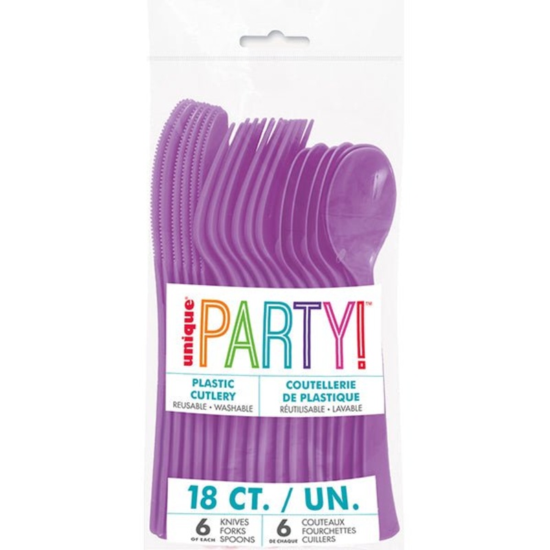 18pk Reusable Plastic Cutlery - Pretty Purple