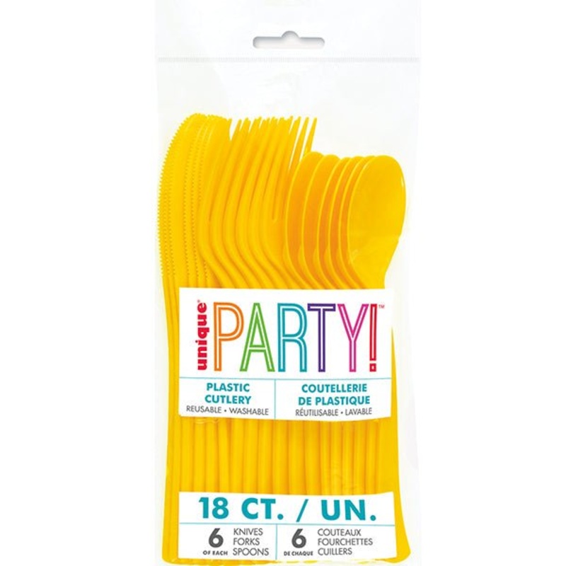 18pk Reusable Plastic Cutlery - Sunflower Yellow