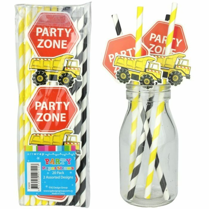 20pk Construction Party Zone Paper Straws