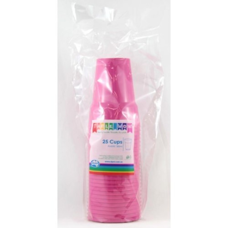 20pk Reusable Plastic Cups 285ml - Hot Pink