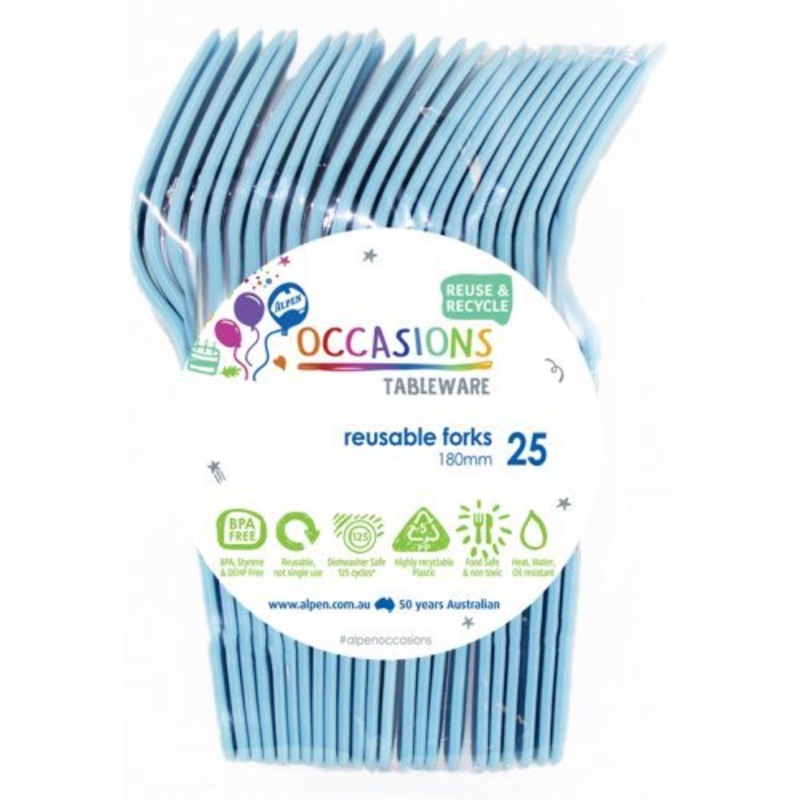 20pk Reusable Plastic Fork - Light Blue