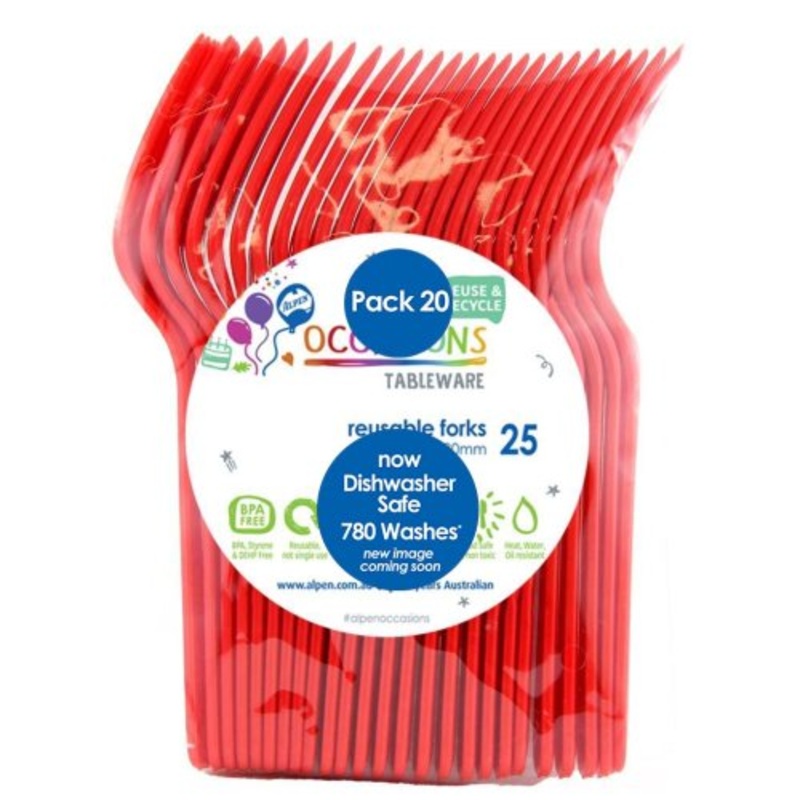 20pk Reusable Plastic Fork - Red